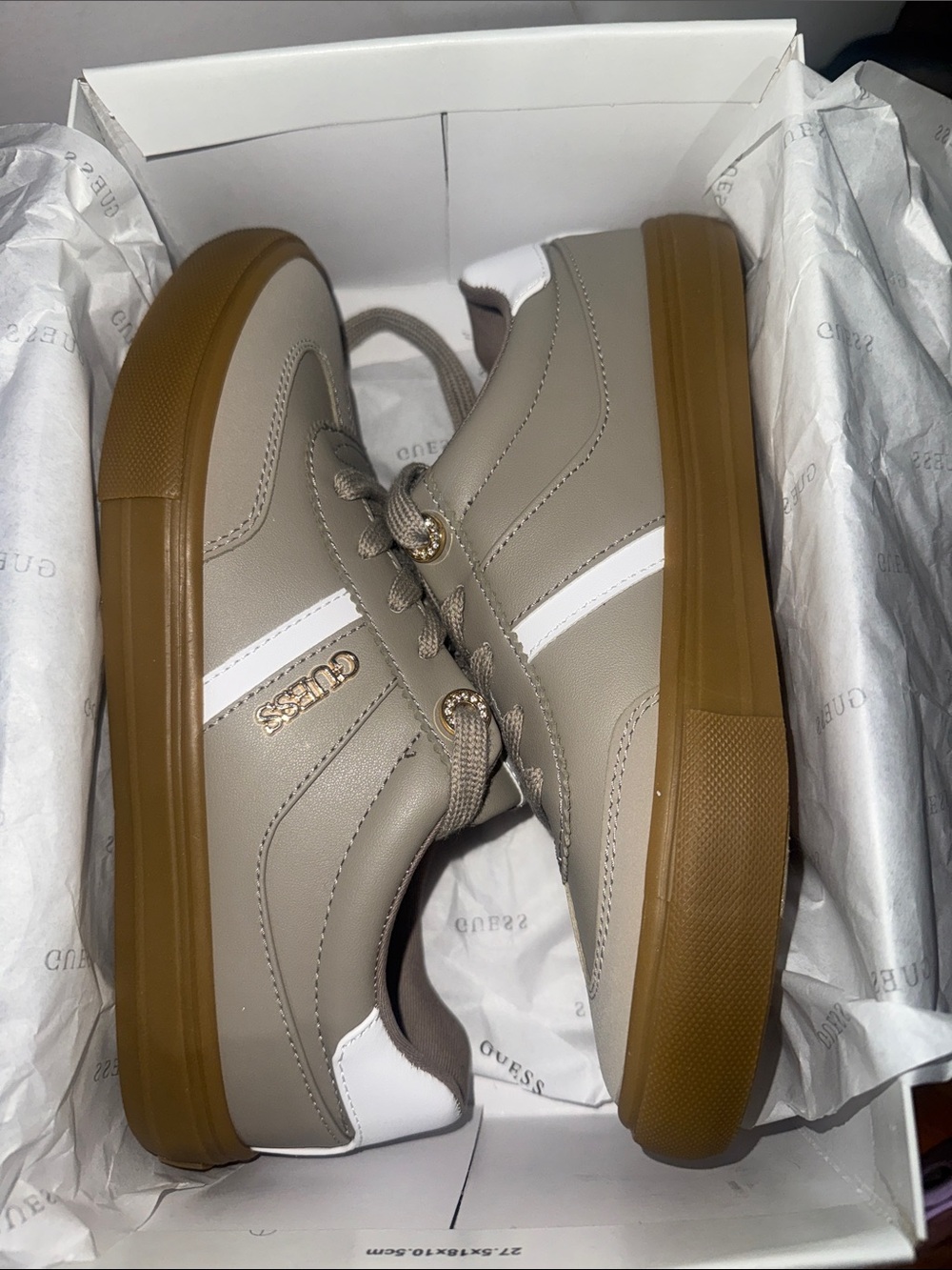 GUESS Taupe and White Sneakers with Gum Sole